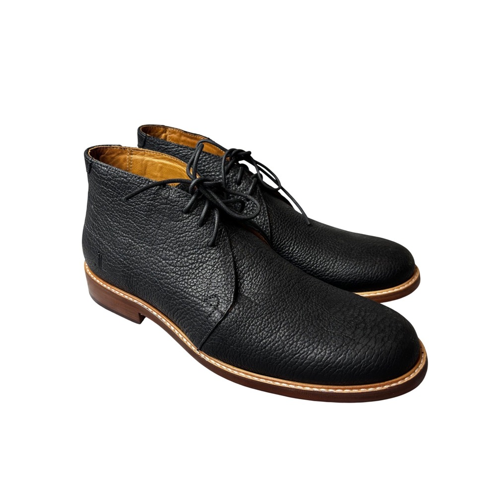Lucchese Bootmaker Mens Black Pebbled Leather Chukka Boots 12M Lace Up Ankle